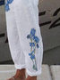 Vintage Art Classic Floral Casual Loose Elastic Waist Pockets Linen Pants
