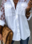 Regular Fit Basics Lace Shirt Collar Long Sleeve Blouse