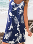 Floral Loosen Crew Neck Vacation  sleeveless Short sleeve Knit Dress
