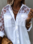 Regular Fit Basics Lace Shirt Collar Long Sleeve Blouse