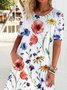 Regular Fit Round Neck Floral Short Sleeve Knee-length Dress