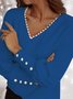 Cotton Blends Loosen Buttoned Pearl Long sleeve Vacation Solid Shirts & Tops