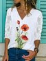 V Neck Casual Floral Long Sleeve Tops