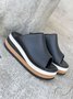 Women's PU Leather Solid Color Wedge Sandals Slippers