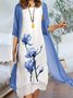 Charming Two Pieces Crew Neck Floral Half Sleeve Mother of the Bride Groom Wedding Guest Formal Dress With Linen Cardigan