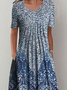 Vacation Round Neck Tribal Short Sleeve Floral Dress