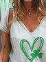 St. Patrick's Day Heart Shamrock Print V-neck T-Short Sleeve T-shirt