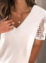 Lace Stitching V Neck Basics Short Sleeve T-Shirt