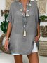 Womens Linen Tunic Tops Short Sleeve Loose Fitting Daily Casual Plain Button Up Basic Tops