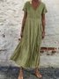 Cotton-Blend Casual Short Sleeve V Neck Women Maxi Dress