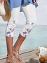 Butterfly Printed Holiday Daily Elastic Waist Skinny Knee Length Pants