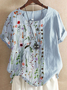 Casual Linen Floral Short Sleeve Top