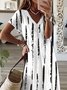 Women Split Hem Striped Short Sleeve V Neck Casual Maxi Dress