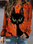 Casual Animal Autumn Crew Neck Mid-weight Micro-Elasticity Fit Cotton-Blend H-Line Sweatshirts for Women