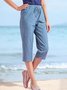 Wash denim plain elastic waist pocket loose pants Capri plus size