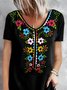 Mexico V Neck Floral Casual Short Sleeve T-Shirt