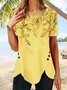 Women Casual Short Sleeve Tunic Shirt Round Neck Button Side irregular hem gradient Flower Top T-shirt