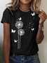 Women Casual Dandelion And Butterfly Crew Neck Loose Short Sleeve Summer T-Shirt