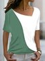 Women Asymmetrical Neck Color Block T Shirt Short Sleeve Top