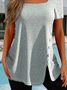 Women Casual Basics Tunic Shirt Plain Square Neck Button Side Short Sleeve T-Shirt