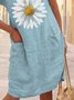 Off Shoulder Loose Casual Sunflower Short Sleeve Knit Dress