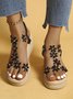 Rhinestone Floral Platform Wedge Sandals