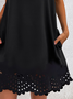 Elegant Black Wavy Neckline Cutout Hem Short Sleeve Knit Dress