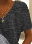 Casual Multicolor Panel V-Neck Short Sleeve Knit T-Shirt
