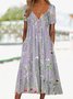 Gradient flower loose holiday half open buttoned Dress with Pockets