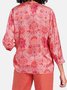 Floral Satin Floral Stand Collar Blouse