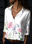 Floral Shawl Collar Regular Fit Casual Blouse