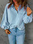 Casual Plain Winter Polyester Lantern Sleeve Micro-Elasticity Shawl Collar H-Line Regular Size Sweatshirts for Women