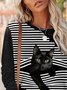 Striped Casual Autumn Polyester Lightweight Micro-Elasticity Loose Long sleeve H-Line T-shirt for Women