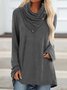 Casual Plain Lapel Collar Long Sleeve Knit Top