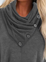 Casual Plain Lapel Collar Long Sleeve Knit Top