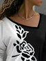 Regular Fit Casual Floral Asymmetrical Color Block Top