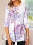 Casual Crew Neck Floral T-Shirt