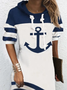 Women Geometric Striped Printed Casual Long Sleeve Hooded Dress