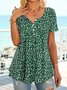 Half open button floral holiday loose a-hem T-shirt tunic
