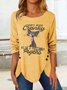 Cat and Letter Buttoned Crew Neck Long Sleeve Tunic