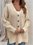 Women Casual Plain Winter V neck Natural Loose Long sleeve Wool/Knitting Regular Sweater Coat