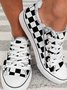Black And White Checkerboard Graphic Distressed Canvas Flats