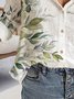 Women Casual Leaf Autumn Buttoned Micro-Elasticity Open Front H-Line Regular Shirt Collar Blouse