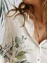 Women Casual Leaf Autumn Buttoned Micro-Elasticity Open Front H-Line Regular Shirt Collar Blouse
