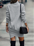 Women Casual Plain Autumn Stand Collar Daily Loose Midi Cotton-Blend Regular Dress