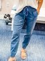 Women Casual Plain Autumn Drawstring Natural No Elasticity Denim Regular Regular Size Jeans