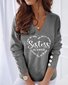 Women Casual Text Letter Autumn Spandex Buttoned Regular T-Line Medium Elasticity Regular Size Sweatshirt