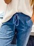 Women Casual Plain Autumn Drawstring Natural No Elasticity Denim Regular Regular Size Jeans