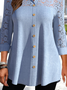Women Casual Plain Autumn Lace Split Joint No Elasticity Regular A-Line Shirt Collar Blouse