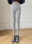 Plain Winter Simple Natural High Waist Lined Fleece Leggings